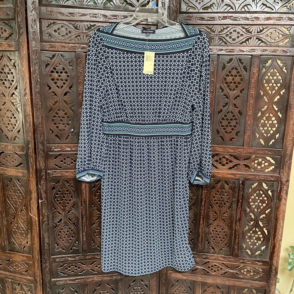 Max Edition Blue and White Long Sleeve Sundress